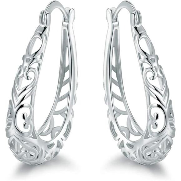 Barzel 18K Gold Plated Filigree Hoop Earrings - Elegant Jewelry for Women - Picture 7 of 7